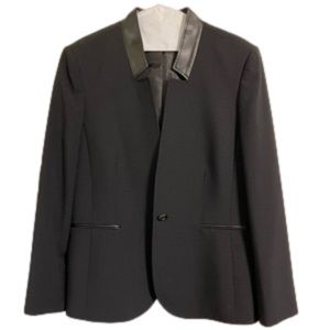 Single-Button, Lined Jacket with Faux Leather Trim